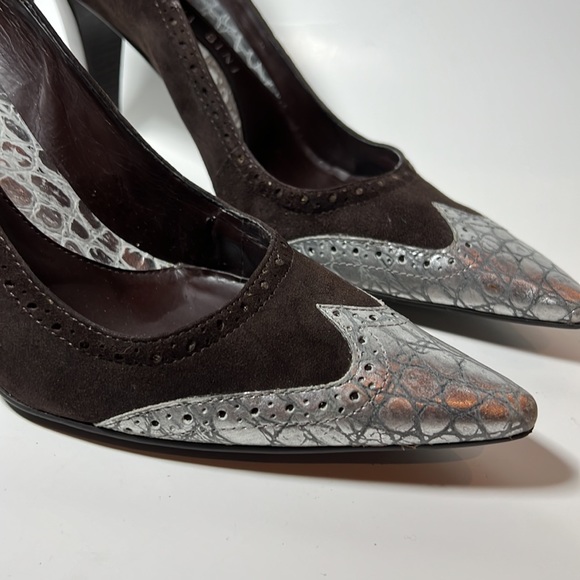 Suede with silver animal skin like design heels - Picture 4 of 8